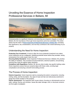 Unveiling the Essence of Home Inspection Professional Services in Bellaire, MI