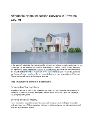 Affordable Home Inspection Services in Traverse City, MI