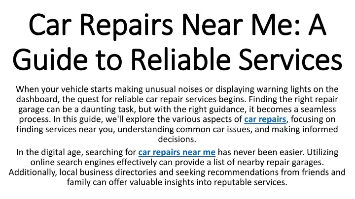 car repairs near me a guide to reliable services