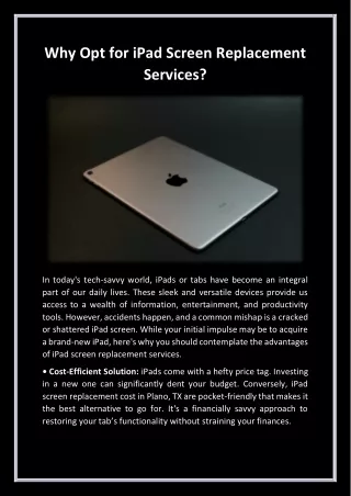 Why Opt for iPad Screen Replacement Services?