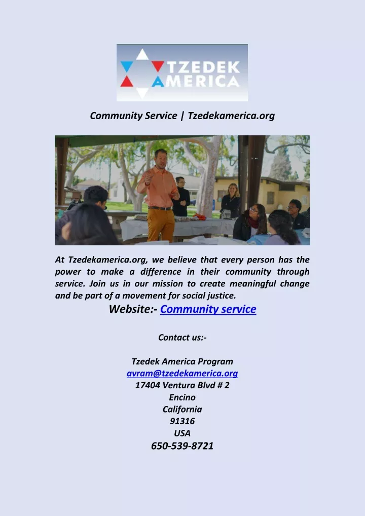 community service tzedekamerica org