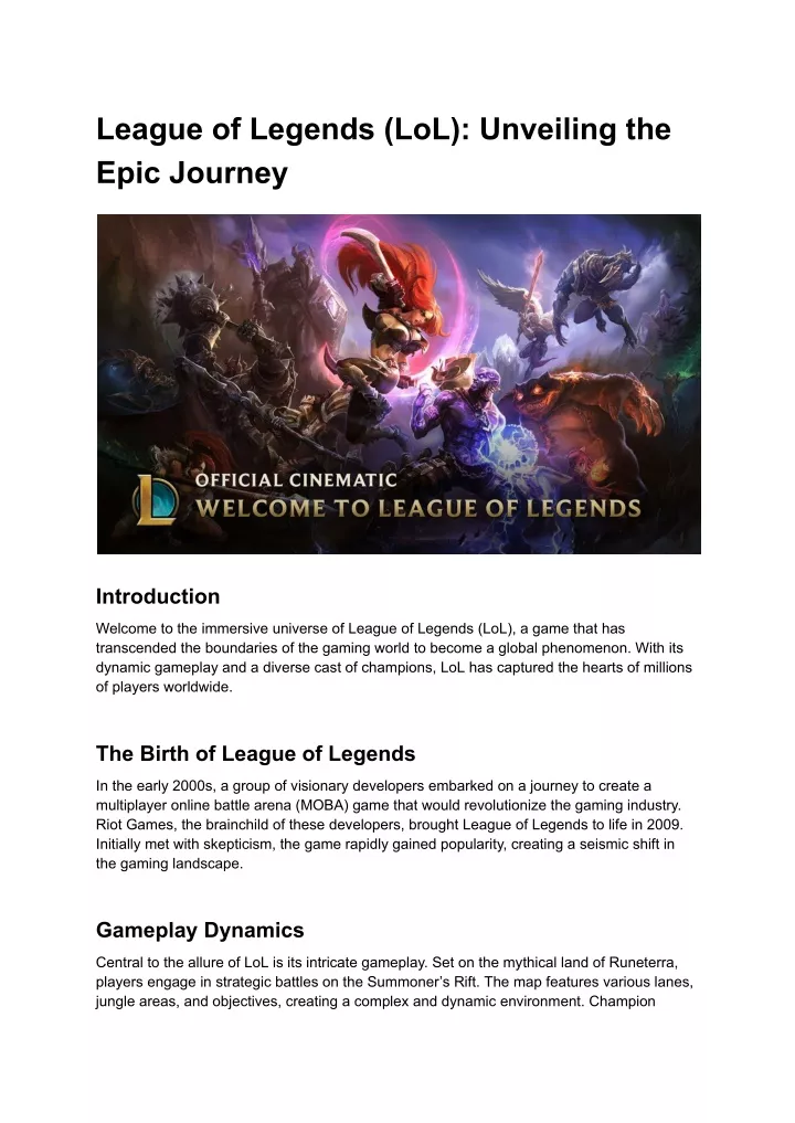 league of legends lol unveiling the epic journey
