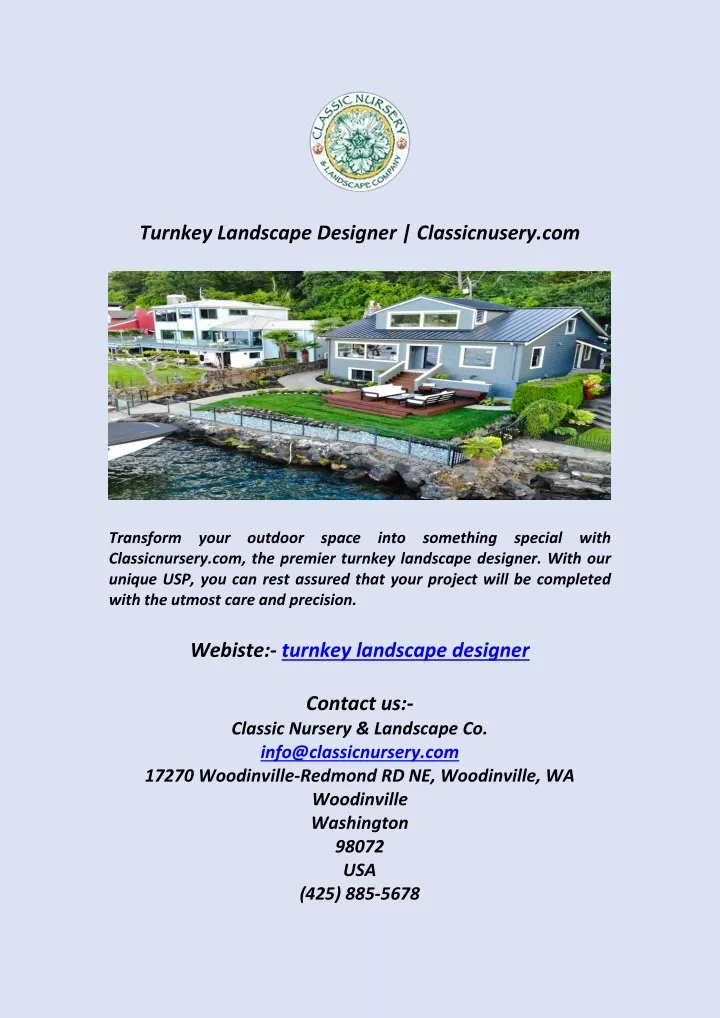 turnkey landscape designer classicnusery com