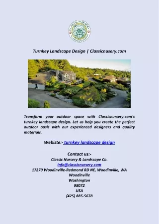 Turnkey Landscape Design  Classicnusery com