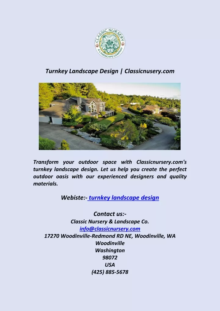 turnkey landscape design classicnusery com