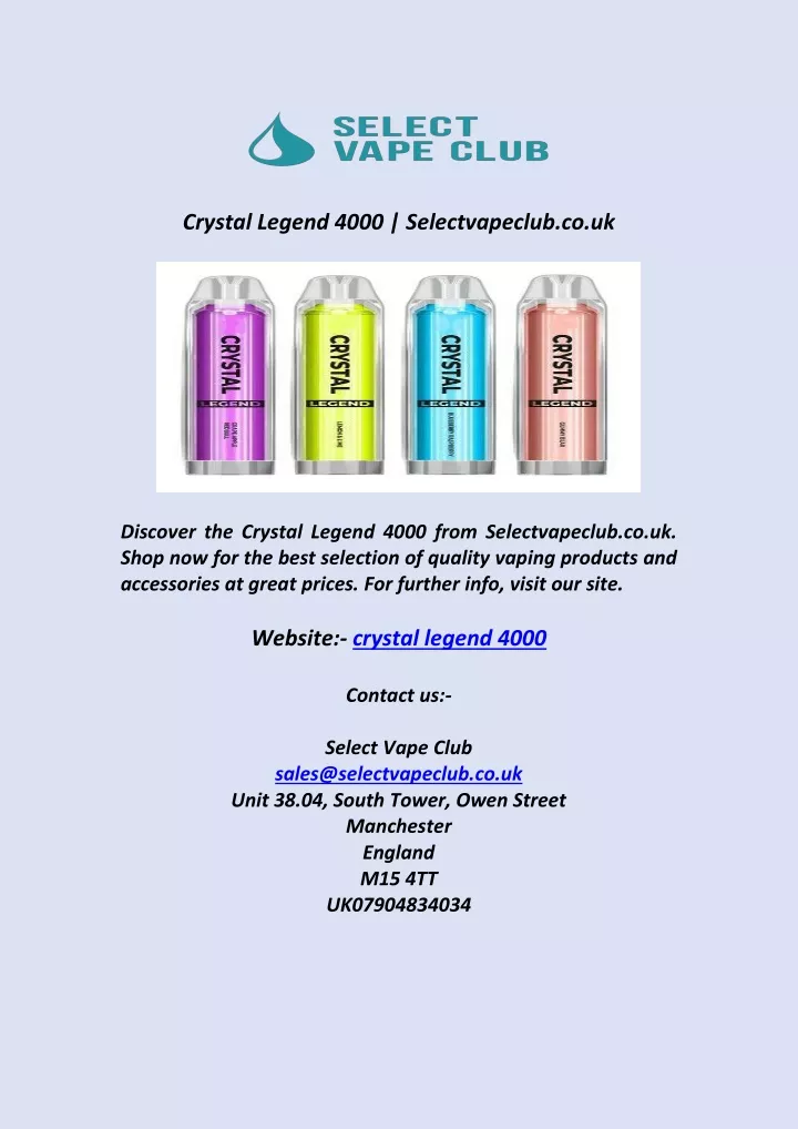 crystal legend 4000 selectvapeclub co uk
