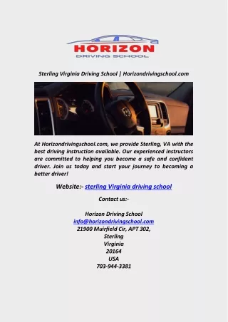 Sterling Virginia Driving School  Horizondrivingschool com