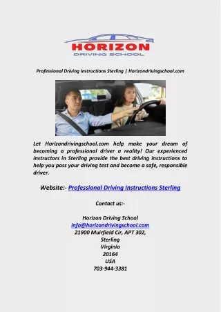 professional driving instructions sterling
