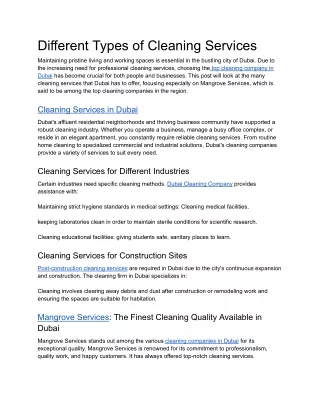 different types of cleaning services
