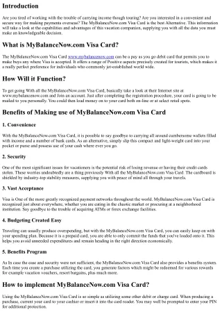 MyBalanceNow.com Visa Card: The Perfect Travel Companion