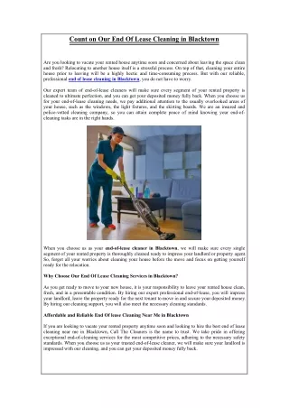 count on our end of lease cleaning in blacktown