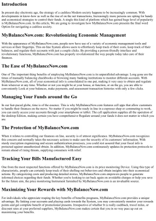 MyBalanceNow.com: The Ultimate Solution for a Cashless Society