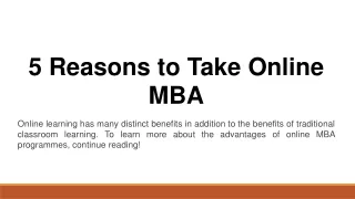 5 Reasons To Take Online MBA