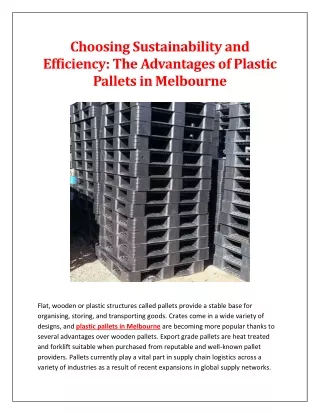 Choosing Sustainability and Efficiency: The Advantages of Plastic Pallets in Mel