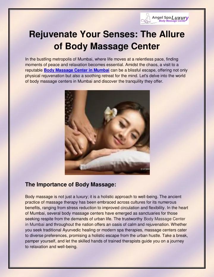 rejuvenate your senses the allure of body massage
