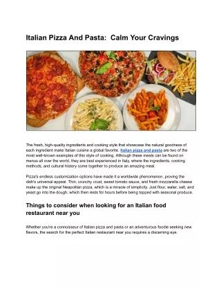 Italian Pizza And Pasta:  Calm Your Cravings