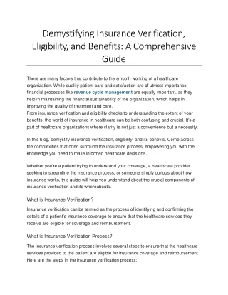 Demystifying Insurance Verification, Eligibility, and Benefits A Comprehensive Guide