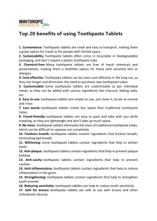 Top 20 benefits of using Toothpaste Tablets