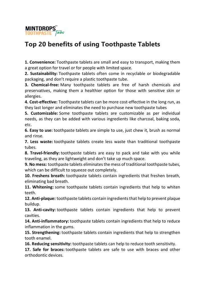 top 20 benefits of using toothpaste tablets