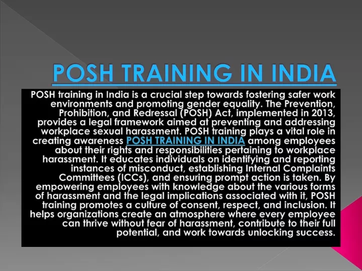 posh training in india