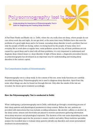 Polysomnography test in Delhi