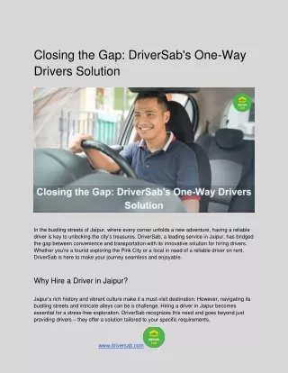 Closing the Gap: DriverSab's One-Way Drivers Solution