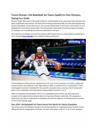 France Olympic USA Basketball 3x3 Teams Qualify for Paris Olympics, Eyeing Four Golds