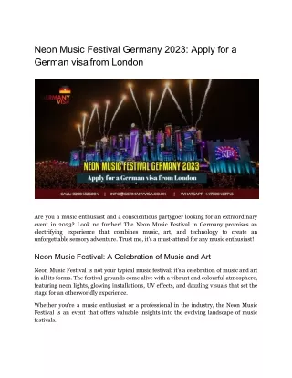 Neon Music Festival Germany 2023_ Apply for a German visa from London