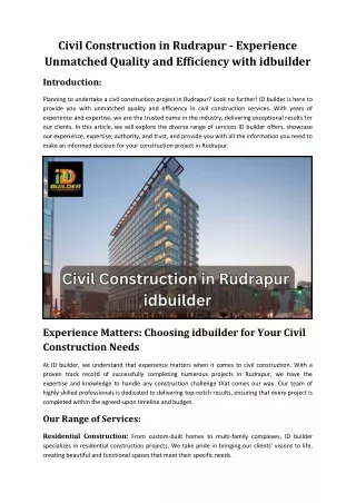 Civil Construction in Rudrapur – idbuilder