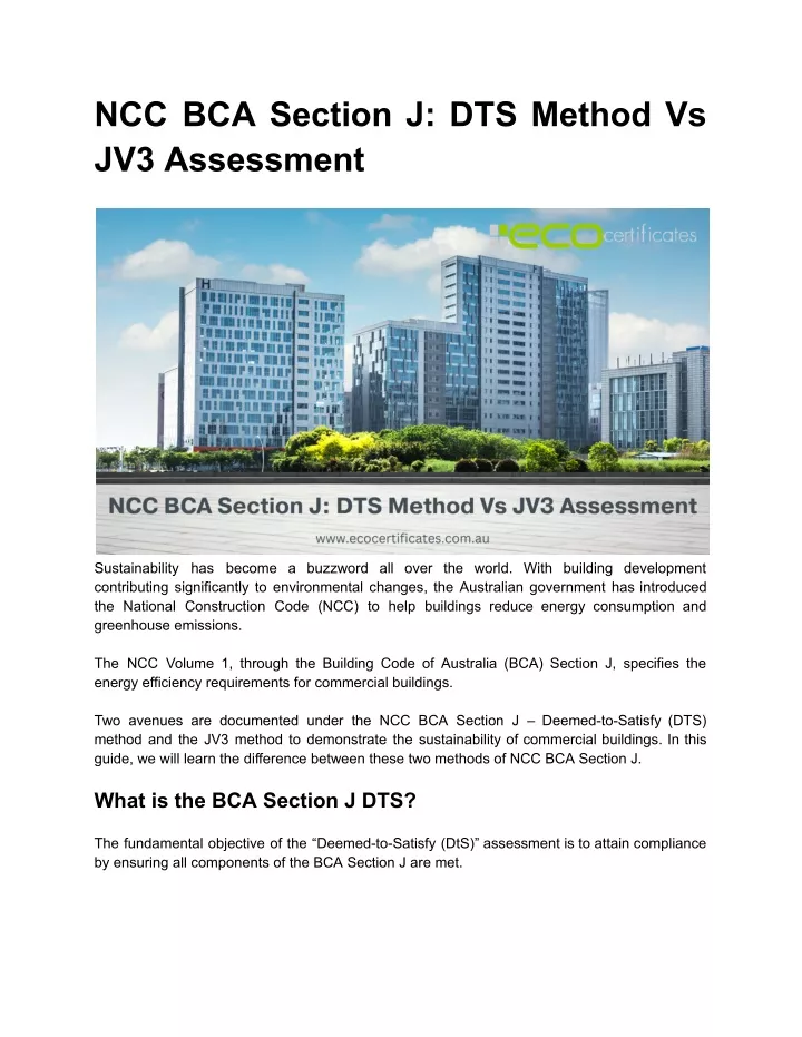 ncc bca section j dts method vs jv3 assessment