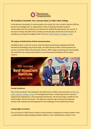 PR Excellence Unveiled: Your Journey Starts at India's Best College