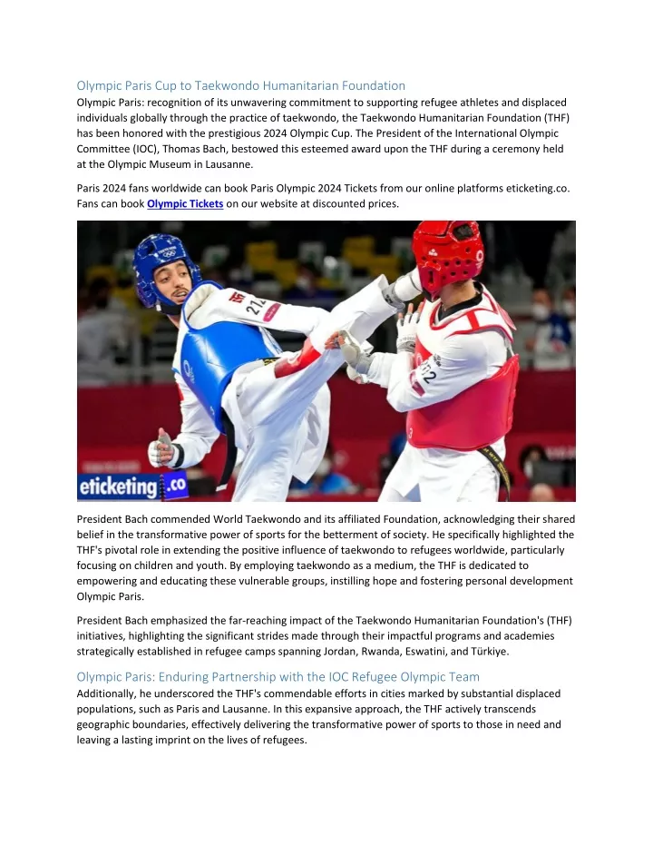 olympic paris cup to taekwondo humanitarian