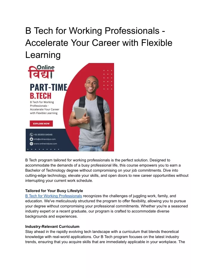 b tech for working professionals accelerate your