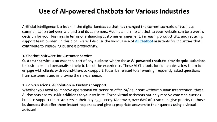 use of ai powered chatbots for various industries