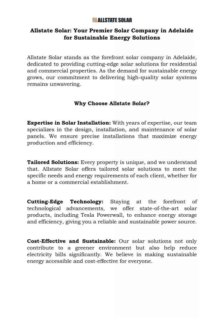 allstate solar your premier solar company