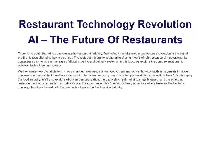 restaurant technology revolution ai the future