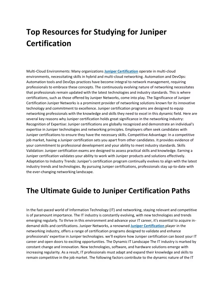top resources for studying for juniper