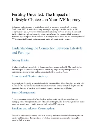 Fertility Unveiled The Impact of Lifestyle Choices on Your IVF Journey