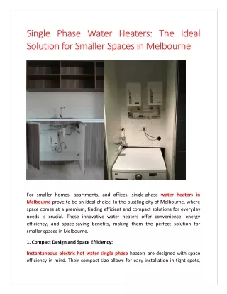 Single Phase Water Heaters: The Ideal Solution for Smaller Spaces in Melbourne