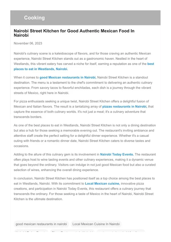 Nairobi Street Kitchen for Good Authentic Mexican Food In Nairobi