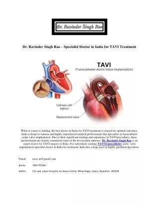 Dr. Ravinder Singh Rao – Specialist Doctor in India for TAVI Treatment