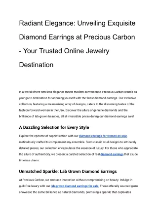 Radiant Elegance_ Unveiling Exquisite Diamond Earrings at Precious Carbon - Your Trusted Online Jewelry Destination