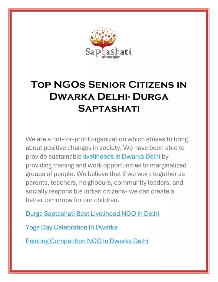 top ngos senior citizens in dwarka delhi durga