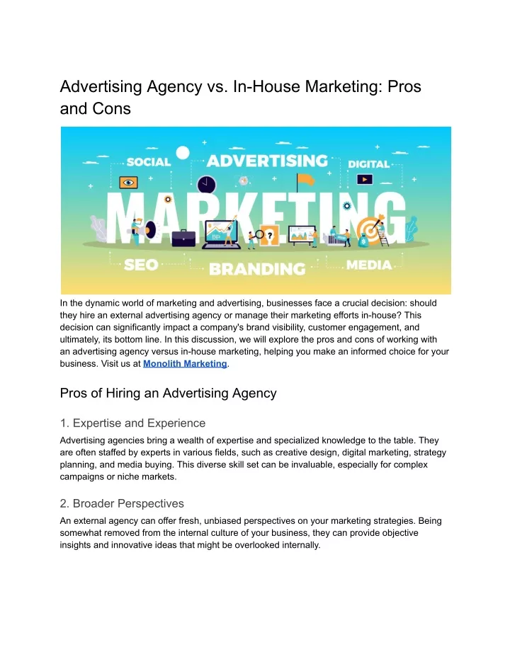 advertising agency vs in house marketing pros