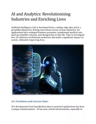 AI and Analytics Revolutionising Industries and Enriching Lives