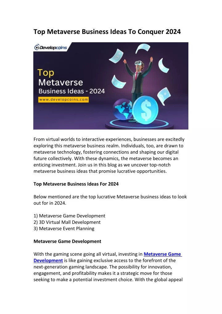 top metaverse business ideas to conquer 2024