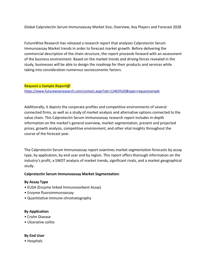 global calprotectin serum immunoassay market size