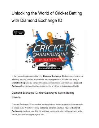 Unlocking the World of Cricket Betting with Diamond Exchange ID