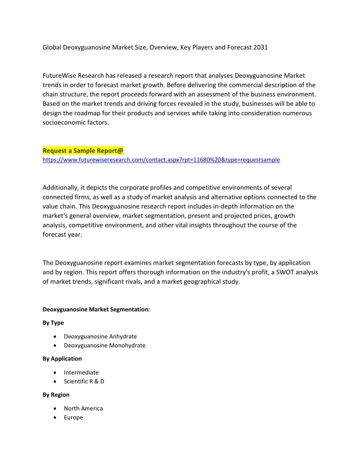 global deoxyguanosine market size overview