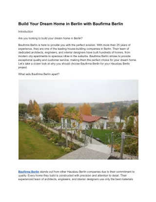 Build Your Dream Home in Berlin with Baufirma Berlin